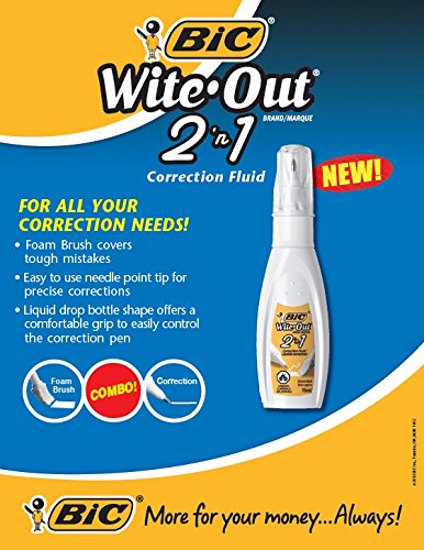 BIC 15ml Bottle Wite-Out 2 in 1 Correction Fluid (BICWOPFP11),White