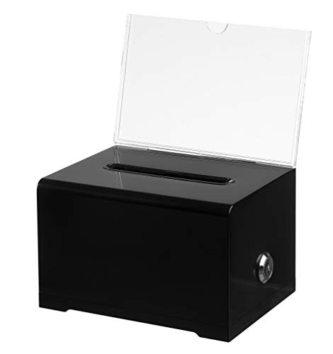 Adir Acrylic Donation Ballot Box with Lock - Secure and Safe Suggestion Box Great for Business Cards (6.25" x 4.5" x 4") Black