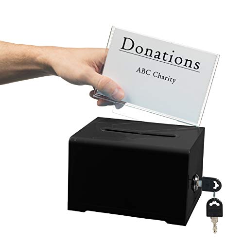 Adir Acrylic Donation Ballot Box with Lock - Secure and Safe Suggestion Box Great for Business Cards (6.25" x 4.5" x 4") Black