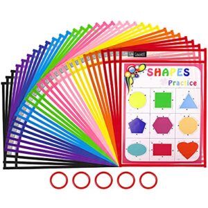 gamenote dry erase pockets 30 pack with rings – oversized reusable plastic sleeves shop ticket holders sheet protectors teacher supplies for classroom organization (colorful)