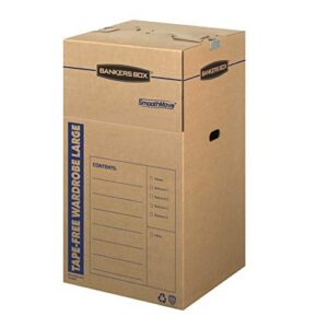 bankers box 7710501 smoothmove tape-free wardrobe boxes, large 24.38”l x 24.38”w x 40.25”h, 3 pack