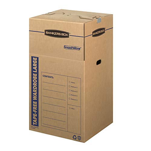 Bankers Box 7710501 SmoothMove Tape-Free Wardrobe Boxes, Large 24.38”L x 24.38”W x 40.25”H, 3 Pack