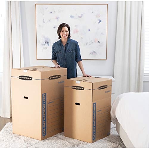 Bankers Box 7710501 SmoothMove Tape-Free Wardrobe Boxes, Large 24.38”L x 24.38”W x 40.25”H, 3 Pack