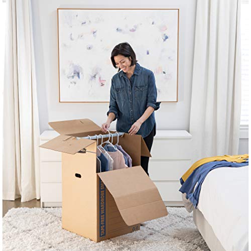 Bankers Box 7710501 SmoothMove Tape-Free Wardrobe Boxes, Large 24.38”L x 24.38”W x 40.25”H, 3 Pack