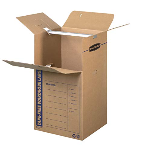 Bankers Box 7710501 SmoothMove Tape-Free Wardrobe Boxes, Large 24.38”L x 24.38”W x 40.25”H, 3 Pack