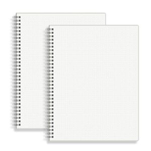 HULYTRAAT Large Dot Grid Spiral Notebook, 8.5" x 11", Premium 100 gsm Ivory White Paper, Sturdy See-Through Cover, 128 Dotted Pages per Book (2 Pack) for Home, School, Office, Artist Writing/Drawing