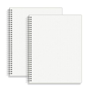 hulytraat large dot grid spiral notebook, 8.5″ x 11″, premium 100 gsm ivory white paper, sturdy see-through cover, 128 dotted pages per book (2 pack) for home, school, office, artist writing/drawing