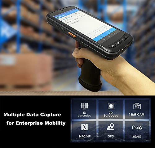 Android Handheld Data Terminal Mobile Computer with 1D & 2D PDF417 Barcode Scanner 3G 4G WiFi BT GPS, Ergonomic Pistol Grip for Warehouse Inventory