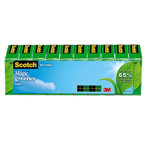 Scotch Magic Greener Tape, 10 Rolls, Numerous Applications, Invisible, Engineered for Repairing, 3/4 x 900 Inches, Boxed (812-10P)