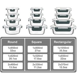 FREYBLI 24-Piece Glass Food Storage Containers with Lids, Glass Meal Prep Containers, Airtight Glass Lunch Bento Boxes, BPA Free & Leak Proof, Microwave, Oven, Freezer and Dishwasher