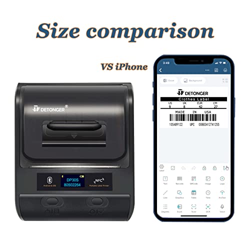 Thermal Label Maker DETONGER DP30S 3inch75mm Portable Bluetooth Address Label Maker with 1 Pack 50x30mm Label Sticker for Office Organization Commercial Use Barcode Label Compatible with Android & iOS