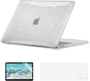 eoocoo glitter hard case compatible with macbook air 13 inch case 2021 2020 2019 2018 m1 a2337 a2179 a1932 with retina display touch id, case + tpu keyboard cover + screen protector – sparkly clear