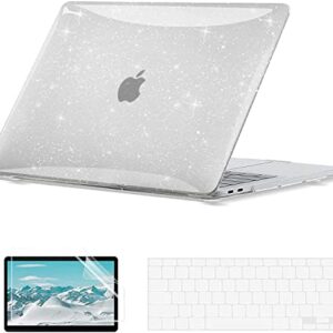 EooCoo Glitter Hard Case Compatible with MacBook Air 13 inch Case 2021 2020 2019 2018 M1 A2337 A2179 A1932 with Retina Display Touch ID, Case + TPU Keyboard Cover + Screen Protector - Sparkly Clear