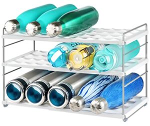 water bottle organizer for cabinet, 3 tier expandable water bottle storage rack, water bottle shelf storage for tumbler sports flask travel mugs, tumbler storage for cabinet kitchen countertop fridge