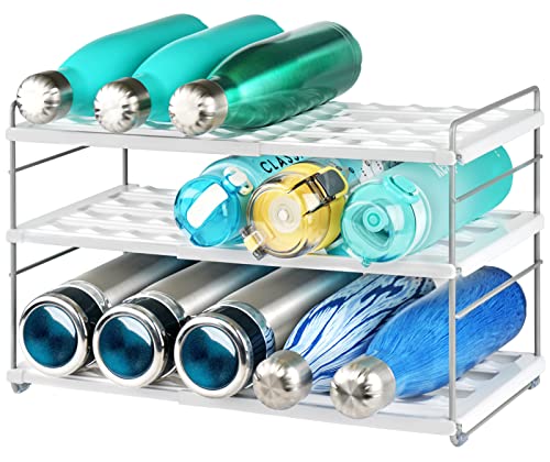 Water Bottle Organizer for Cabinet, 3 Tier Expandable Water Bottle Storage Rack, Water Bottle Shelf Storage for Tumbler Sports Flask Travel Mugs, Tumbler Storage for Cabinet Kitchen Countertop Fridge