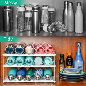 Water Bottle Organizer for Cabinet, 3 Tier Expandable Water Bottle Storage Rack, Water Bottle Shelf Storage for Tumbler Sports Flask Travel Mugs, Tumbler Storage for Cabinet Kitchen Countertop Fridge