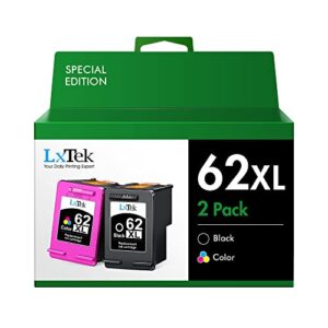 lxtek ink cartridge replacement for hp 62xl 62 xl to compatible with envy 5540 5660 7645 5642 5542 5643 5640 7644 officejet 250 5740 200 5745 printer (1 black,1 tri-color, 2 pack)