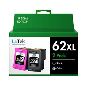 LxTek Ink Cartridge Replacement for HP 62XL 62 XL to Compatible with Envy 5540 5660 7645 5642 5542 5643 5640 7644 OfficeJet 250 5740 200 5745 Printer (1 Black,1 Tri-Color, 2 Pack)