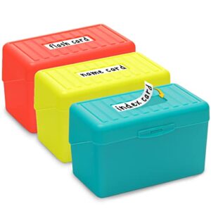 h4d index card holder 3×5, index card box organizer case, 3×5 flash note card holder, 300 card capacity box, 3 packs (red/green/yellow)
