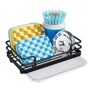 hapirm multifunctional sponge holder for kitchen sink, rustproof stainless steel sink caddy with drawable drain tray, kitchen sink organizer for sponge, brush -black(6.1*3.74*1.96in)