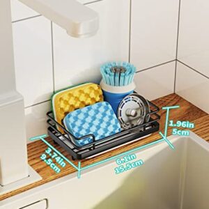 HapiRm Multifunctional Sponge Holder for Kitchen Sink, Rustproof Stainless Steel Sink Caddy with Drawable Drain Tray, Kitchen Sink Organizer for Sponge, Brush -Black(6.1*3.74*1.96in)