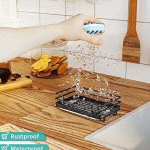 HapiRm Multifunctional Sponge Holder for Kitchen Sink, Rustproof Stainless Steel Sink Caddy with Drawable Drain Tray, Kitchen Sink Organizer for Sponge, Brush -Black(6.1*3.74*1.96in)