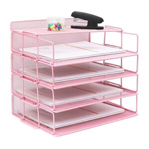 lucycaz paper tray – letter tray desk organizer, 4 tier stackable paper tray pink file organizer for school and office