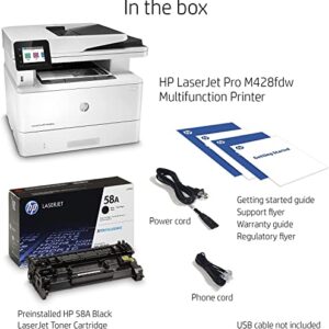 HP Laserjet Pro MFP M428fdw All-in-One Wireless Monochrome Laser Printer, White - Print Scan Copy Fax - 40 ppm, 1200 x 1200 dpi, Auto Duplex Printing, 50-Sheet ADF, Ethernet, Cbmoun Printer_Cable