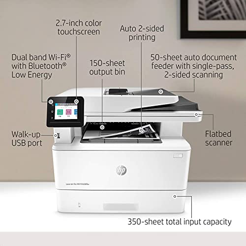 HP Laserjet Pro MFP M428fdw All-in-One Wireless Monochrome Laser Printer, White - Print Scan Copy Fax - 40 ppm, 1200 x 1200 dpi, Auto Duplex Printing, 50-Sheet ADF, Ethernet, Cbmoun Printer_Cable