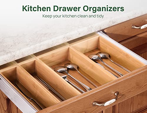 Kootek 8 Pcs Bamboo Drawer Organizer Utensil Tray Kitchen Storage Box 4-Size Versatile Dividers Cutlery Holders Bins Containers for Flatware Kitchen Utensils