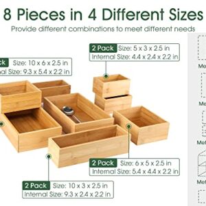 Kootek 8 Pcs Bamboo Drawer Organizer Utensil Tray Kitchen Storage Box 4-Size Versatile Dividers Cutlery Holders Bins Containers for Flatware Kitchen Utensils