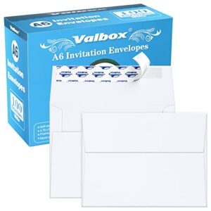 valbox 100 qty a6 envelopes self seal 6.5 x 4.75″ white kraft paper invitation envelopes for 4×6 cards, photos, invitations, weddings, baby shower, birthday, announcements, rsvp (a6)