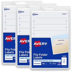 Avery Easy Peel File Folder Labels on 4" x 6" Sheets, 2/3" x 3-7/16", White, 3 Pack, 756 Labels Total (32131)
