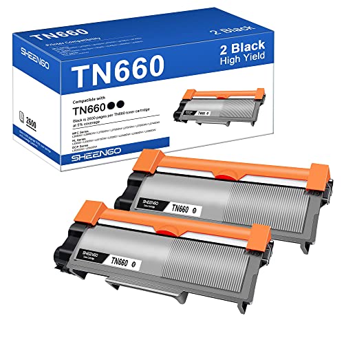 TN660 TN630 Higher-Yield SHEENGO Compatible Toner Cartridge Replacement for Brother TN660 TN-660 for HL-L2340DW HL-L2300D HL-L2380DW MFC-L2700DW L2740DW DCP-L2540DW Printer(TN6602PK) up to 2,600 Pages