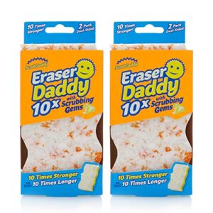 scrub daddy – eraser daddy 10x with scrubbing gems dual-sided scrubber and eraser, lasts 10x longer than ordinary melamine erasers, water activated, dual sided, ergonomic, 2ct (pack of 2)