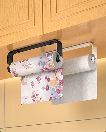 Shinhadi Paper Towel Holder Under Cabinet for Kitchen,Wall Mount Paper Towel Holder Paper Roll Holder,Self Adhesive or Screw Mounting Paper Towel Holder Wall Mount for Kitchen, Pantry (Black)