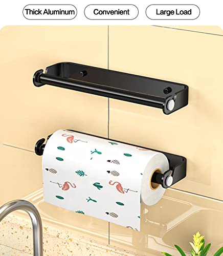 Shinhadi Paper Towel Holder Under Cabinet for Kitchen,Wall Mount Paper Towel Holder Paper Roll Holder,Self Adhesive or Screw Mounting Paper Towel Holder Wall Mount for Kitchen, Pantry (Black)