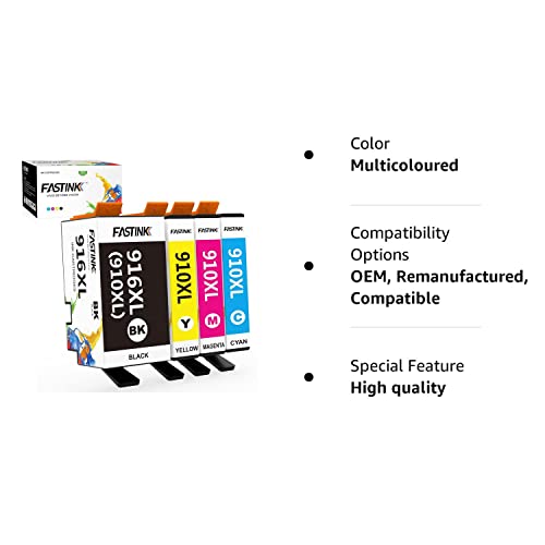 FASTINK Remanufactured HP 910XL 916XL Ink Cartridges Combo Pack Replacement for HP 910 916 XL with HP OfficeJet Series 8010 8015 8018 8022 HP OfficeJet Pro Series 8020 8025 8028 8035 Printers,4 Pack