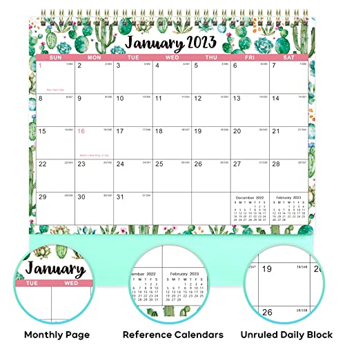 Desk Calendar 2023-2024 - Standing Flip 2023-2024 Desktop Calendar with Thick Paper, Jan 2023 - Jun 2024, 10" x 8.3",Memo Pages, Stand up Desk Calendar with Strong Twin-Wire Binding & Blank Blocks