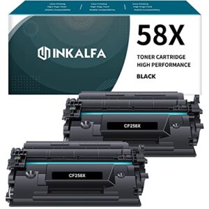 inkalfa 58x cf258x toner cartridge black: 2 pack (with chip, high yield) replacement for hp cf258x 58x 58a cf258a mfp m428fdw m428fdn m428dw m404 m428 pro m404n m404dn m404dw printer