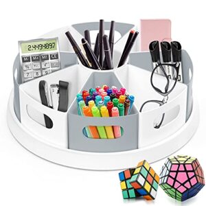 mecids 360 rotating storage organizer desk organizers pen holder– 12” lazy susan style caddy with removable bins, for home office supplies, art supplies, make-up & kitchen use, with card & gift box