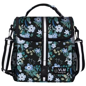 vlm lunch bags for women,leakproof insulated floral lunch box with adjustable shoulder strap reusable zipper cooler tote bag for work,picnic,camping