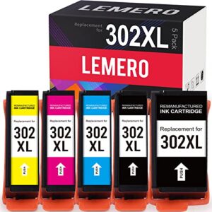 lemero remanufactured ink cartridge replacement for epson 302 xl 302xl t302xl for xp-6100 xp6100 xp6000 xp-6000 printer (black, photo black, cyan, magenta, yellow, 5 pack)