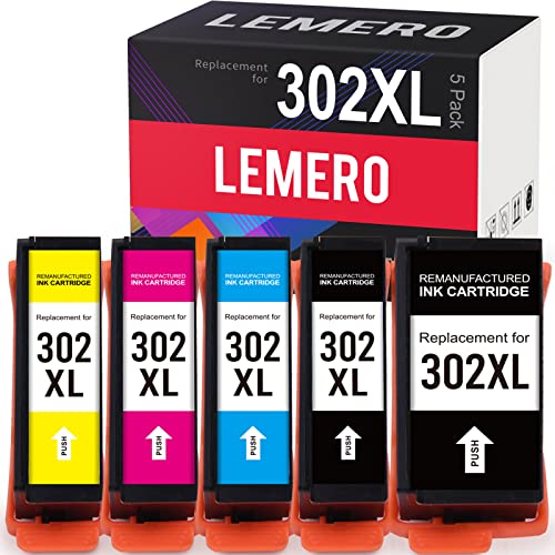 LEMERO Remanufactured Ink Cartridge Replacement for Epson 302 XL 302XL T302XL for XP-6100 XP6100 XP6000 XP-6000 Printer (Black, Photo Black, Cyan, Magenta, Yellow, 5 Pack)