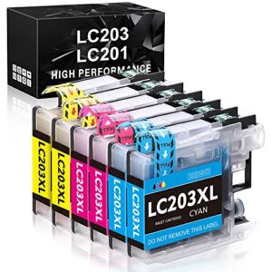 dam aila compatible ink cartridge replacement for brother lc203xl lc201xl lc203 lc201 to use with mfc-j480dw mfc-j880dw mfc-j4420dw mfc-j680dw mfc-j885dw (2 cyan, 2 magenta, 2 yellow, 6 pack)