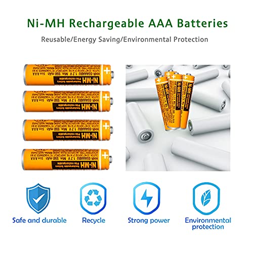 EOCIK 4 Pack HHR-55AAABU NI-MH Rechargeable Battery 1.2V 550mAh AAA Battery for Panasonic Cordless Phones