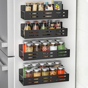 mftek magnetic spice rack organizer, 4 pack hanging spice rack for refrigerator and microwave oven, moveable space saving fridge shelf for metal cabinet, black