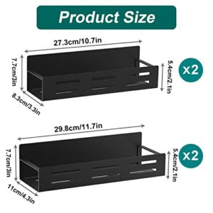 MFTEK Magnetic Spice Rack Organizer, 4 Pack Hanging Spice Rack for Refrigerator and Microwave Oven, Moveable Space Saving Fridge Shelf for Metal Cabinet, Black