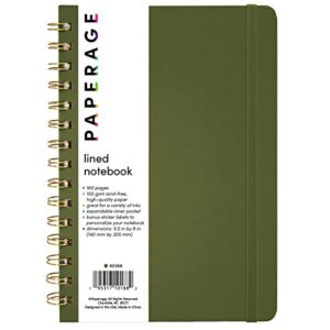 paperage lined spiral journal notebook, (dark green), 160 pages, medium 5.7 inches x 8 inches – 100 gsm thick paper, hardcover, double-wire spiral journal & notebook