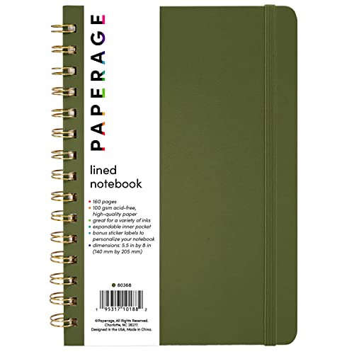 PAPERAGE Lined Spiral Journal Notebook, (Dark Green), 160 Pages, Medium 5.7 inches x 8 inches - 100 GSM Thick Paper, Hardcover, Double-Wire Spiral Journal & Notebook